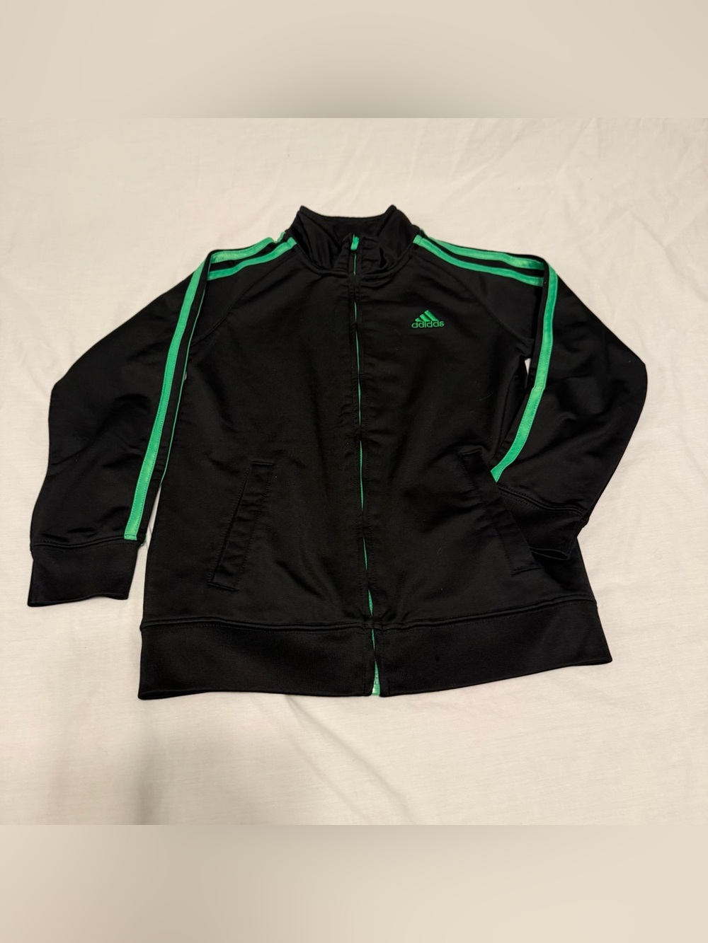 adidas kids Black Track Jacket with Green Accents Size 7X Spring Fall